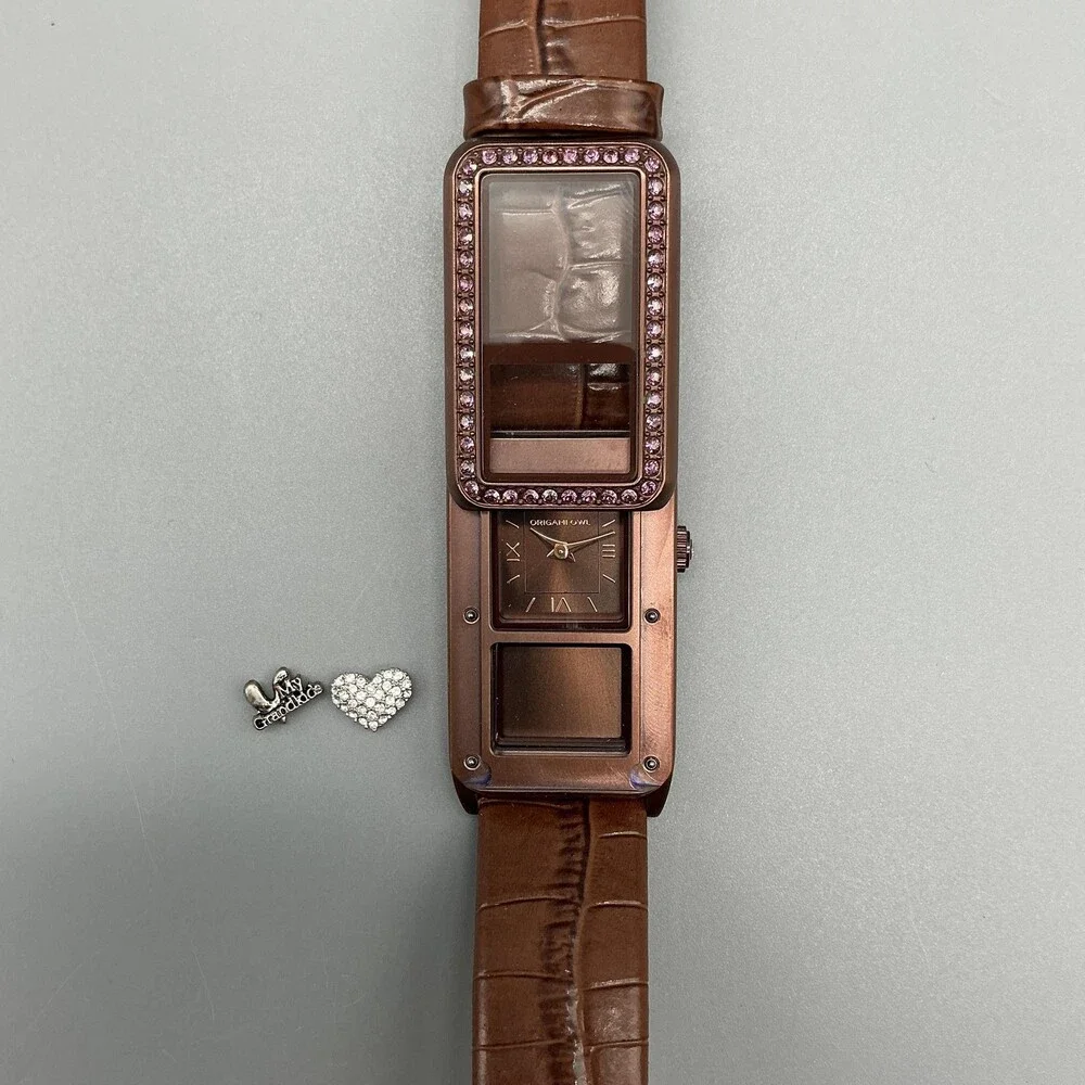 Origami Owl Womens Watch 24mm Chocolate Living Story Teller Crystals New Battery - Picture 14 of 15